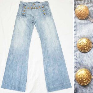 Guideboat Co. Denim Ply The Waters Womens Sailor Wide Flared Leg Denim Pants 26